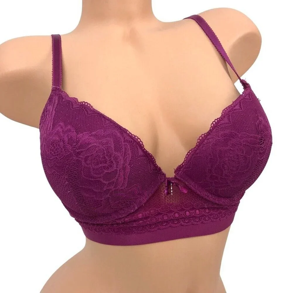 Daisy Fuentes Padded Push Up Bra 34C Pink‎ Floral Lace Underwired Bra